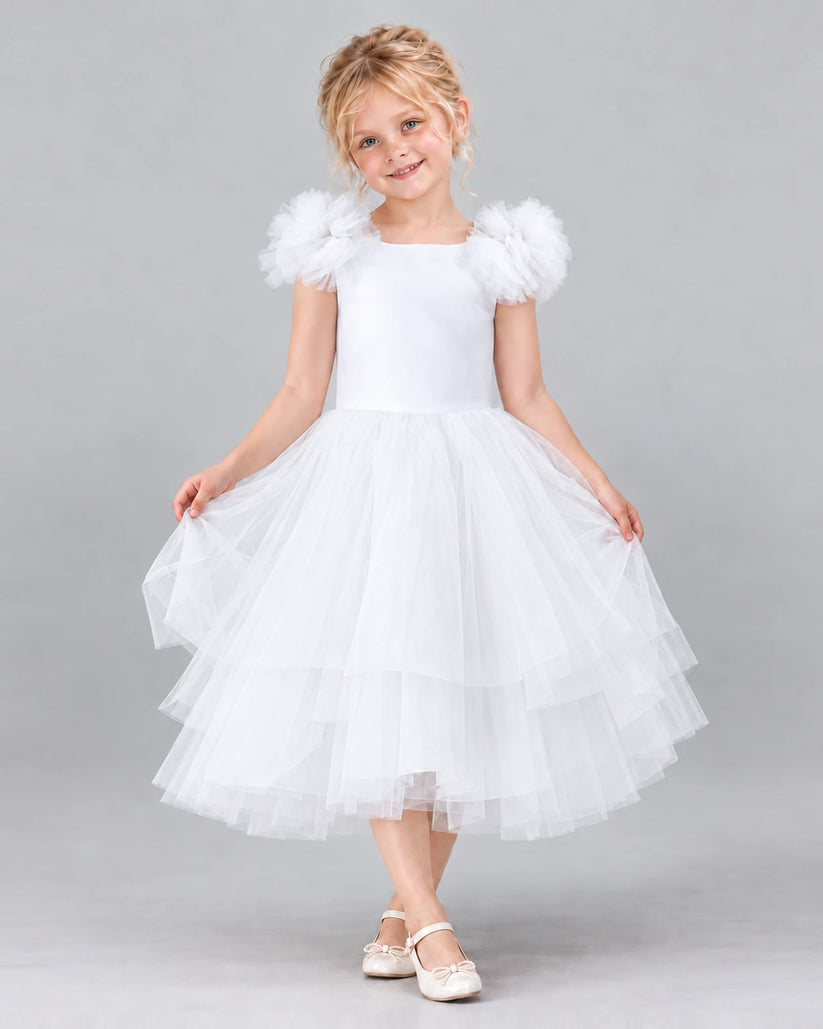 White Ball Gown Flower Girl Dress Front