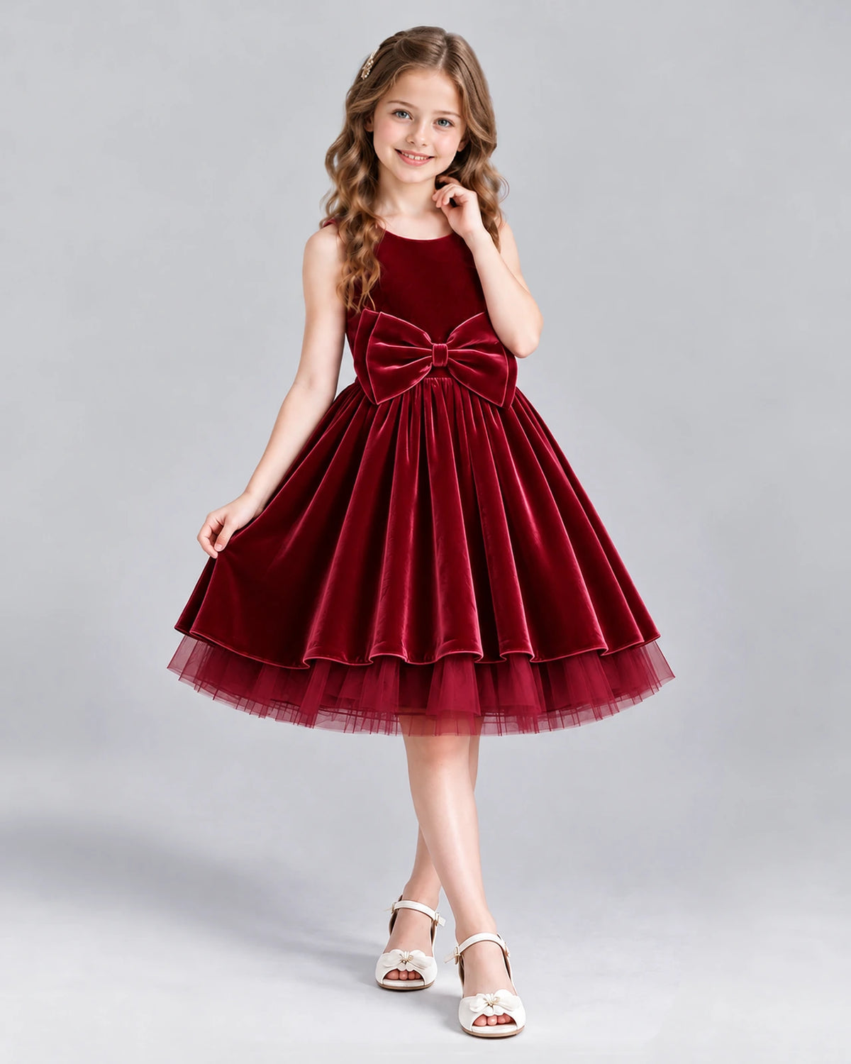 Burgundy Ball Gown Girls Formal Dress Front