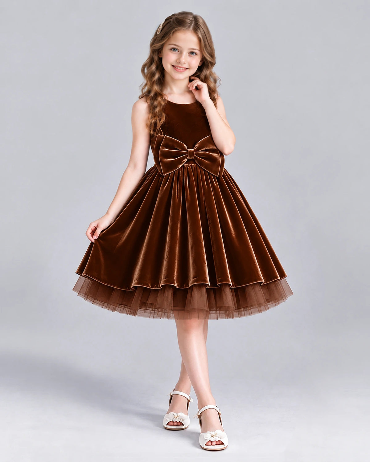 Chocolate Ball Gown Girls Formal Dress Front