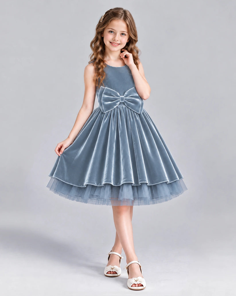 Dusty Blue Ball Gown Girls Formal Dress Front