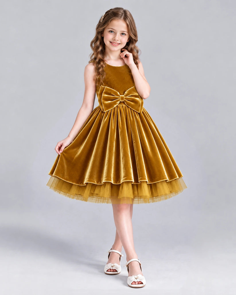 Gold Ball Gown Girls Formal Dress Front