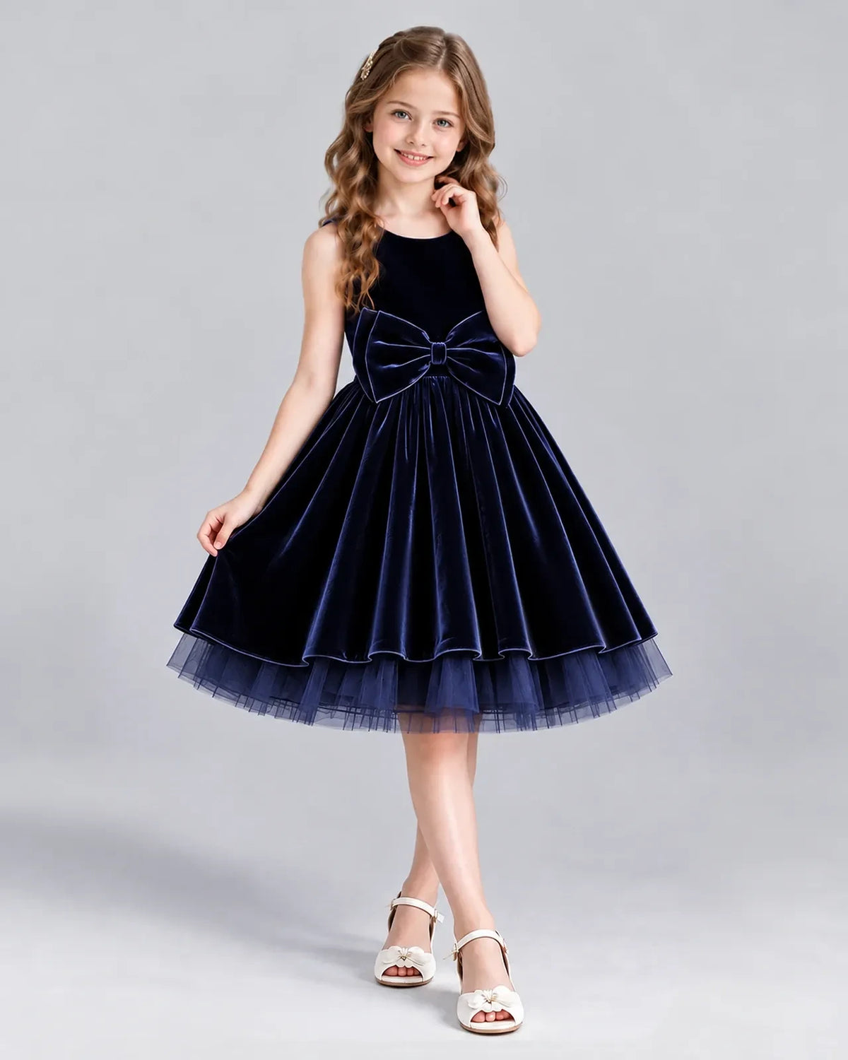 Navy Blue Ball Gown Girls Formal Dress Front