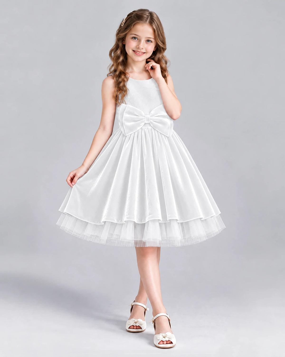 White Ball Gown Girls Formal Dress Front