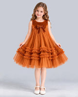 Burnt Orange Ball Gown Girls Formal Dress Front