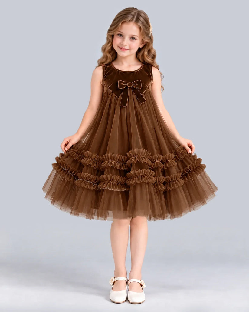 Chocolate Ball Gown Girls Formal Dress Front