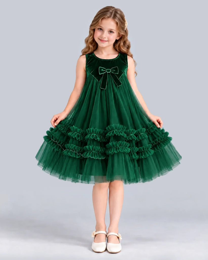 Dark Green Ball Gown Girls Formal Dress Front