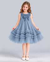 Dusty Blue Ball Gown Girls Formal Dress Front