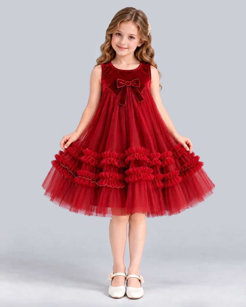 Red Ball Gown Girls Formal Dress Front