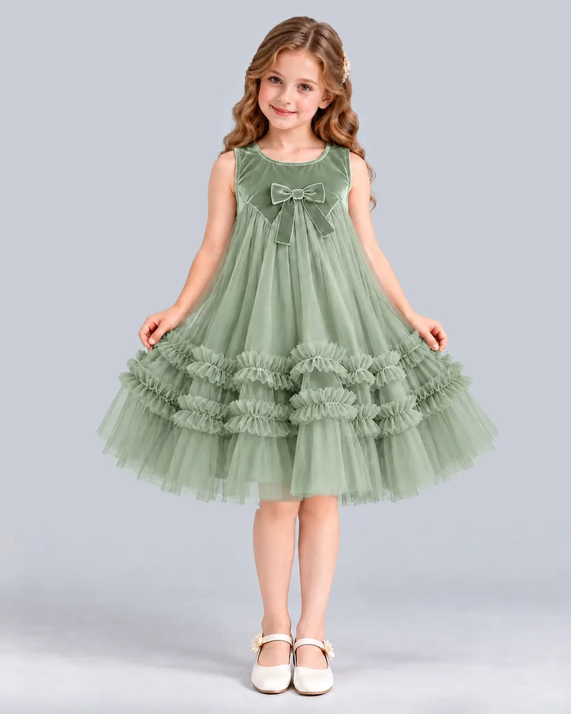 Sage Green Ball Gown Girls Formal Dress Front
