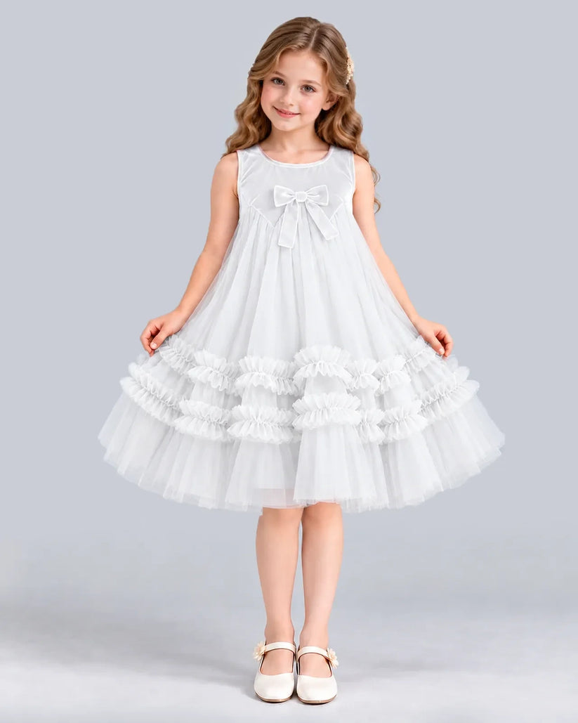 White Ball Gown Girls Formal Dress Front