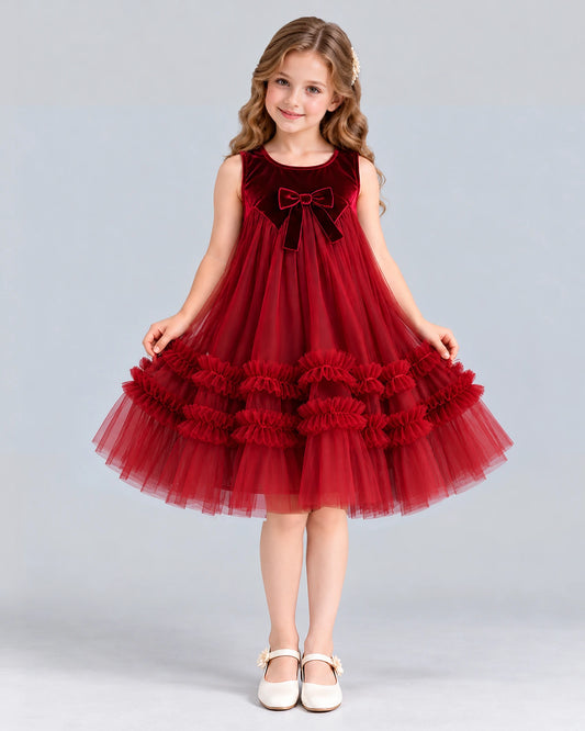 Burgundy Ball Gown Girls Formal Dress Front