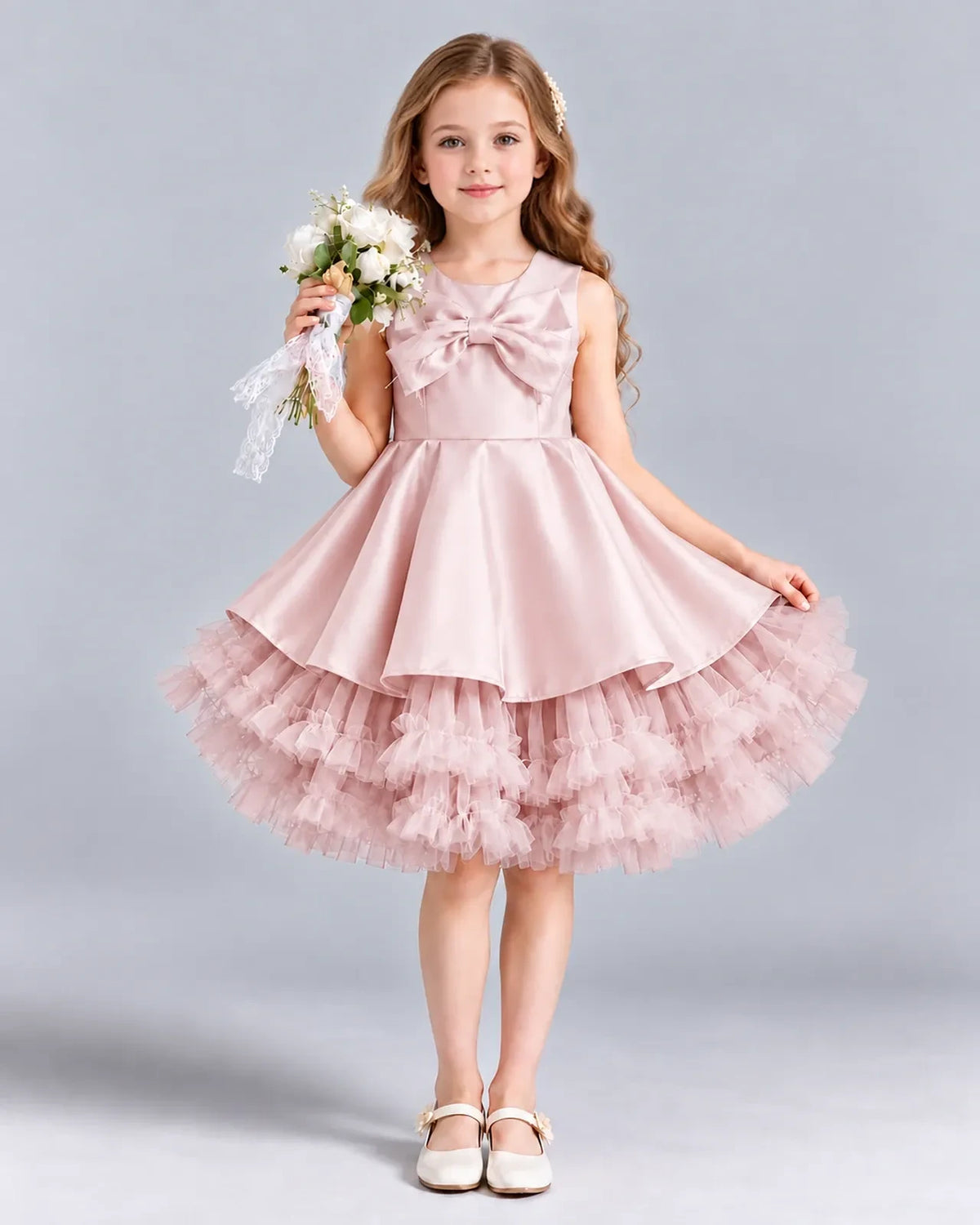 Blush Pink Ball Gown Girls Formal Dress Front