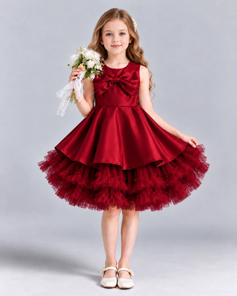 Burgundy Ball Gown Girls Formal Dress Front