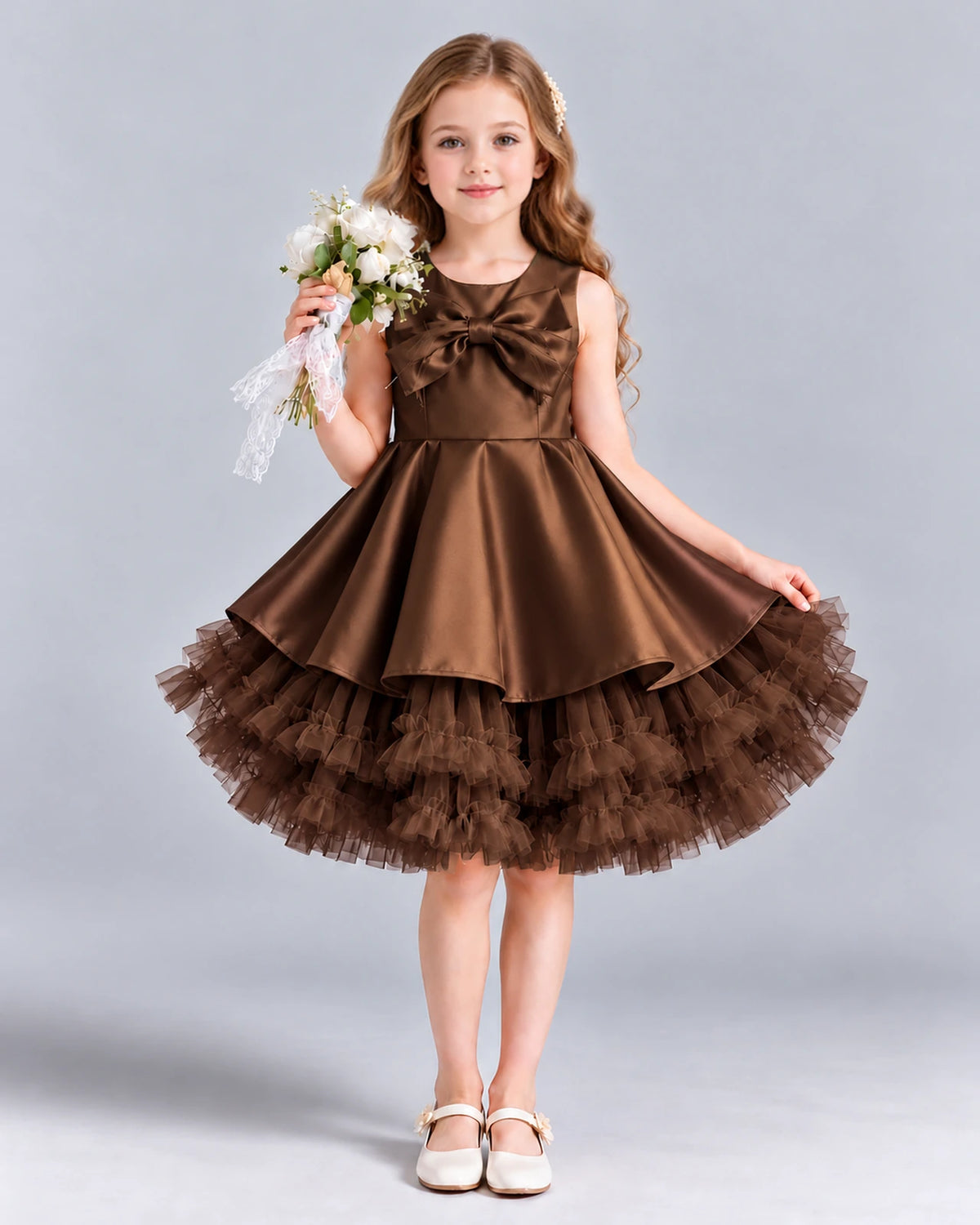 Chocolate Ball Gown Girls Formal Dress Front