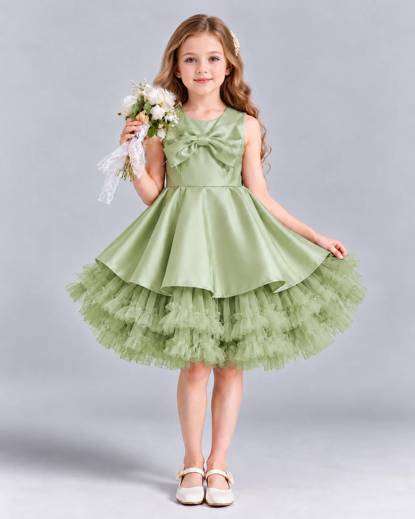 Sage Green Ball Gown Girls Formal Dress Front