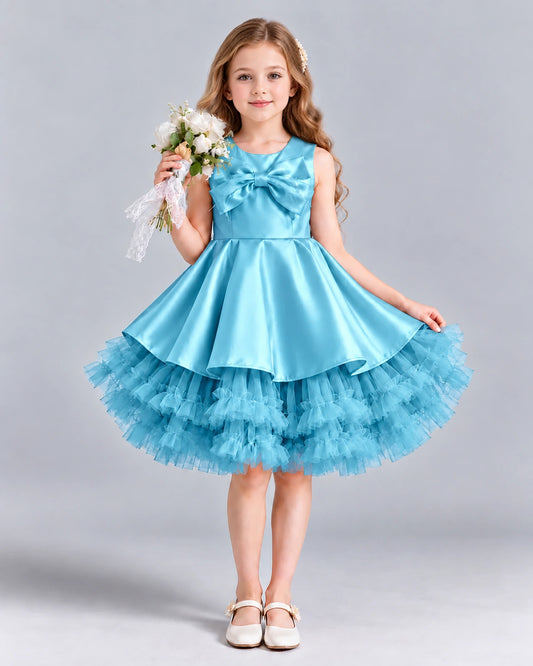 Sky Blue Ball Gown Girls Formal Dress Front