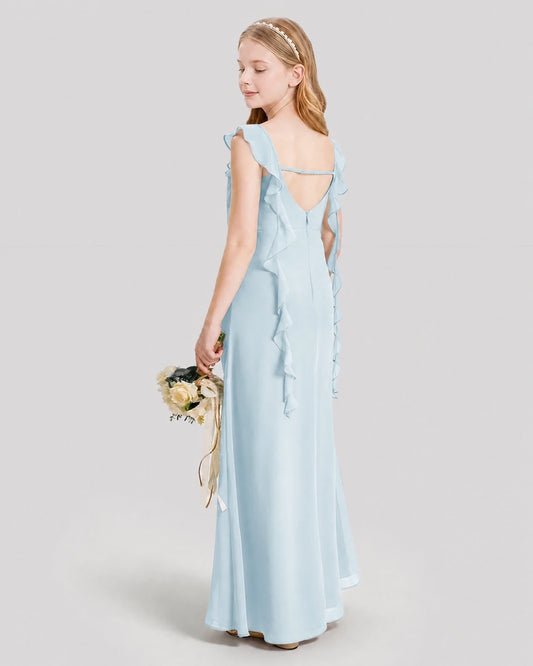 Dideyttawl Ruffle Shoulder Chiffon Junior Bridesmaid Dress