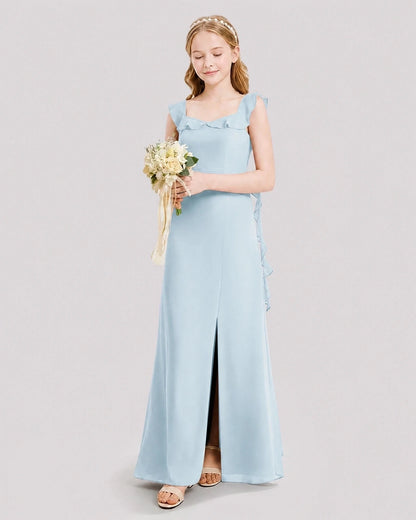 Dideyttawl Ruffle Shoulder Chiffon Junior Bridesmaid Dress