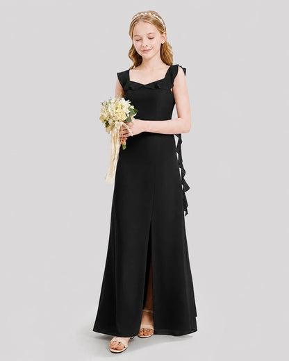 Dideyttawl Ruffle Shoulder Chiffon Junior Bridesmaid Dress