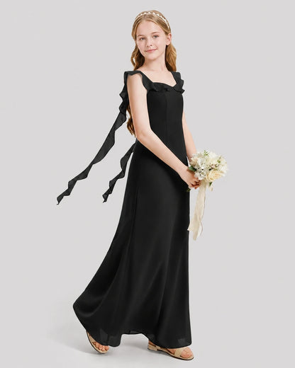 Dideyttawl Ruffle Shoulder Chiffon Junior Bridesmaid Dress