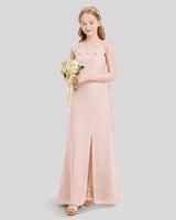 Blush Pink Chiffon Ruffle Straps A-Line Junior Bridesmaid Dresses Front View