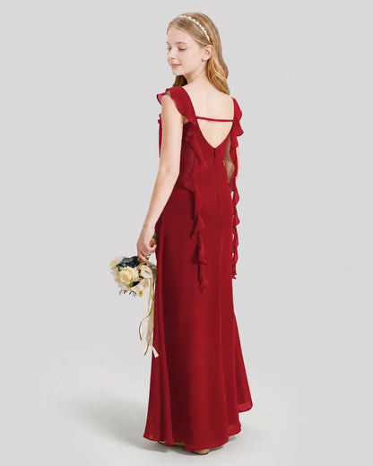 Dideyttawl Ruffle Shoulder Chiffon Junior Bridesmaid Dress