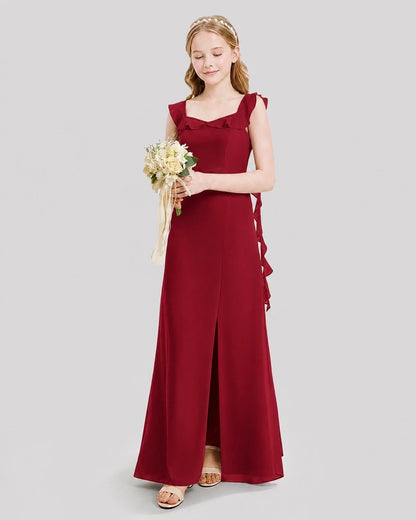Dideyttawl Ruffle Shoulder Chiffon Junior Bridesmaid Dress