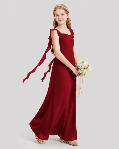 Dideyttawl Ruffle Shoulder Chiffon Junior Bridesmaid Dress