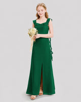 Dark Green Chiffon Ruffled A-Line Junior Bridesmaid Dresses Front View