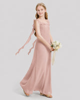 Dusty Rose Chiffon Ruffle Strap Junior Bridesmaid Dresses Side View
