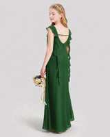 Emerald Green Chiffon Ruffled A-Line Junior Bridesmaid Dresses Back View