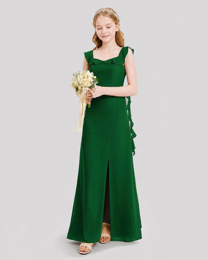Dideyttawl Ruffle Shoulder Chiffon Junior Bridesmaid Dress