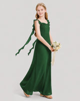 Emerald Green Chiffon Ruffle Straps A-Line Junior Bridesmaid Dresses Side View