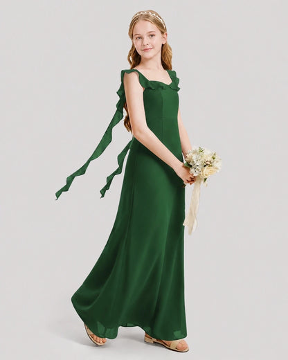 Dideyttawl Ruffle Shoulder Chiffon Junior Bridesmaid Dress
