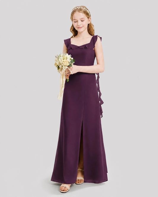 Grape Chiffon A-Line Junior Bridesmaid Dresses Front View