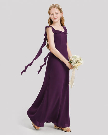 Dideyttawl Ruffle Shoulder Chiffon Junior Bridesmaid Dress