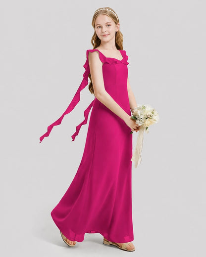 Dideyttawl Ruffle Shoulder Chiffon Junior Bridesmaid Dress
