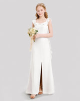 Ivory Chiffon Ruffled A-Line Junior Bridesmaid Dress Front View