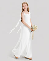 Ivory Chiffon Ruffled Strap Junior Bridesmaid Dresses Side View