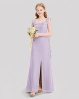Lavender Chiffon Ruffled Split Junior Bridesmaid Dresses Front View