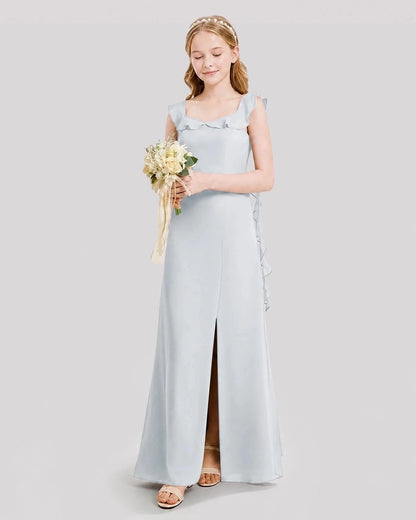 Dideyttawl Ruffle Shoulder Chiffon Junior Bridesmaid Dress