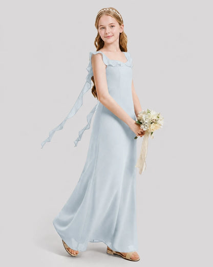 Dideyttawl Ruffle Shoulder Chiffon Junior Bridesmaid Dress