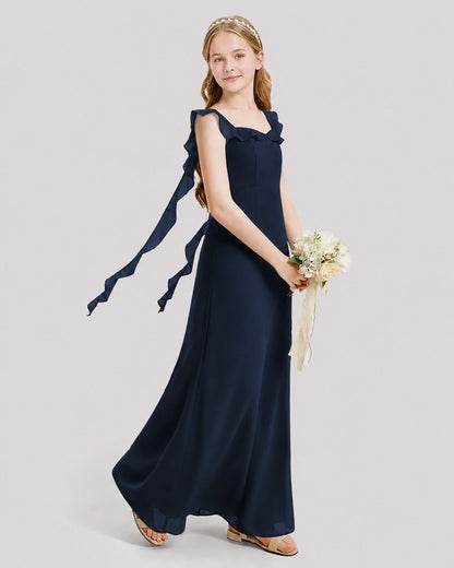 Dideyttawl Ruffle Shoulder Chiffon Junior Bridesmaid Dress