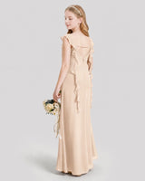 Peach Chiffon Ruffled A-Line Junior Bridesmaid Dresses Back View