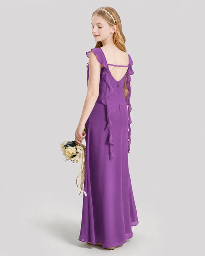 Dideyttawl Ruffle Shoulder Chiffon Junior Bridesmaid Dress