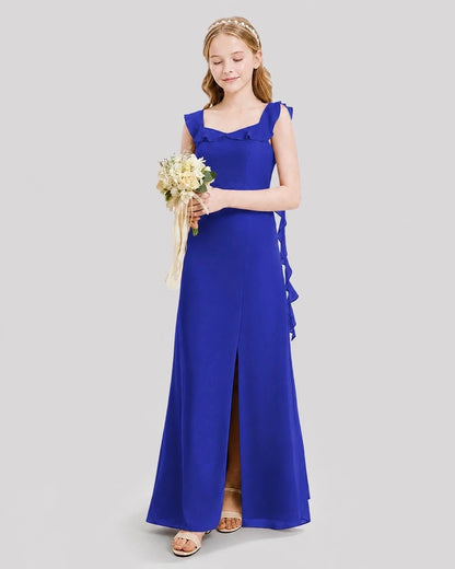 Dideyttawl Ruffle Shoulder Chiffon Junior Bridesmaid Dress