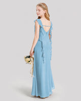 Sky Blue Chiffon Ruffle V-Neck Junior Bridesmaid Dresses Back View