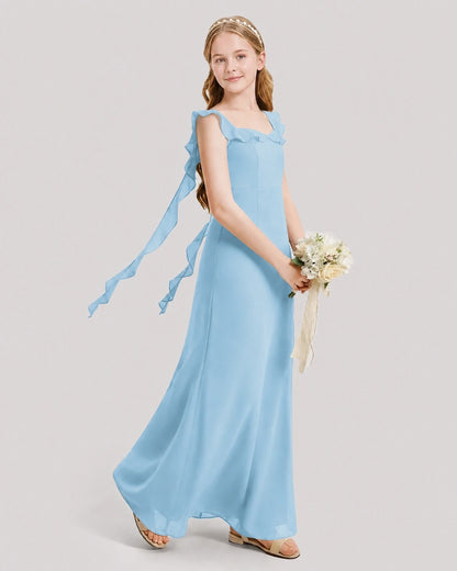 Dideyttawl Ruffle Shoulder Chiffon Junior Bridesmaid Dress