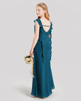 Teal Chiffon Ruffled A-Line Junior Bridesmaid Dresses Back View