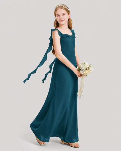 Dideyttawl Ruffle Shoulder Chiffon Junior Bridesmaid Dress